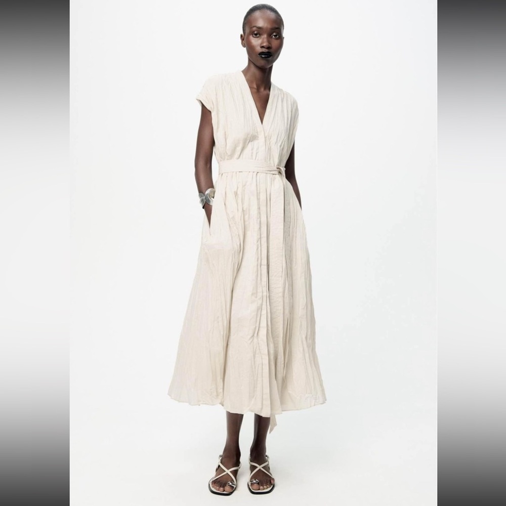 NWT ZARA l BELTED WRINKLED DRESS Size S